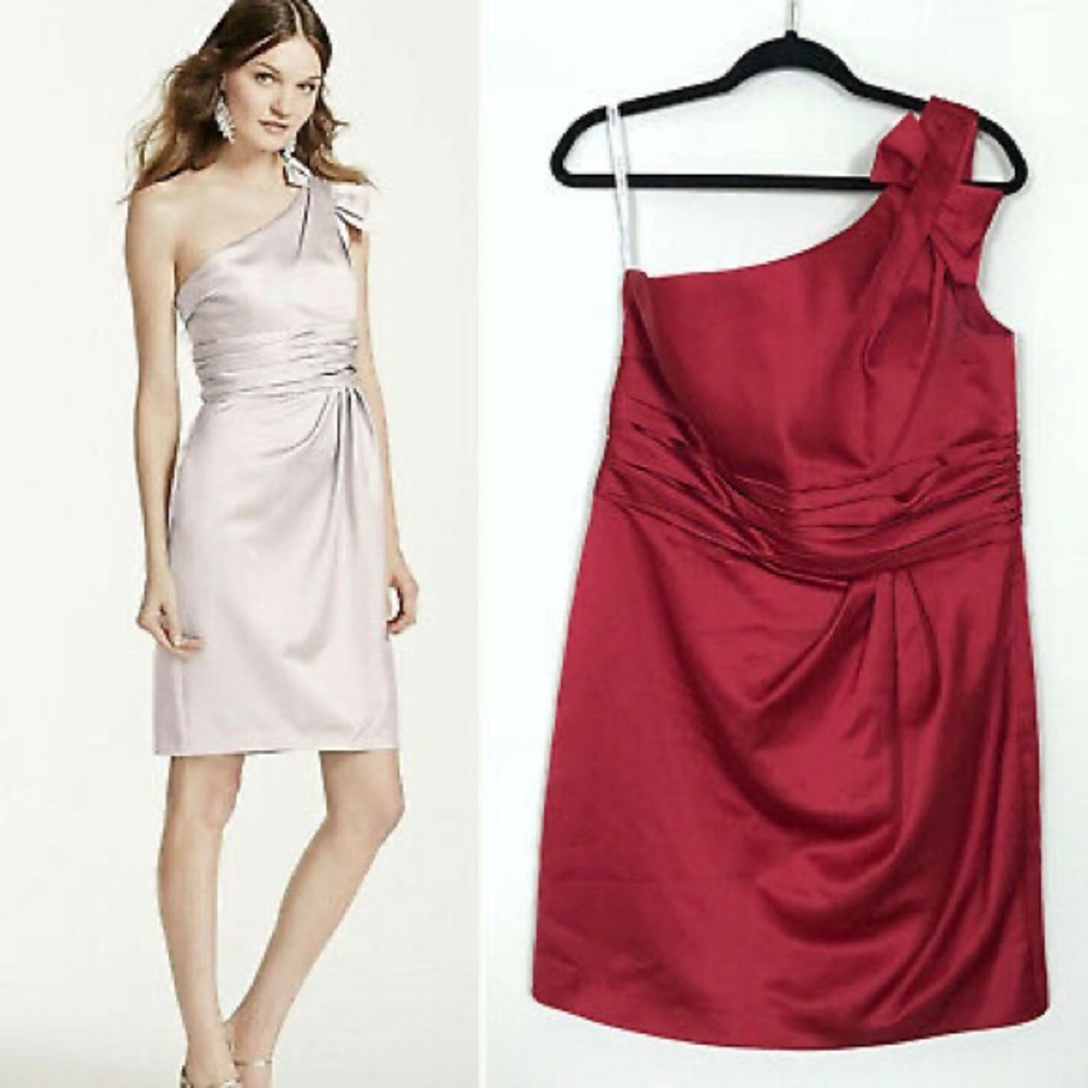 *APPLE* David’s Bridal satin one shoulder dress